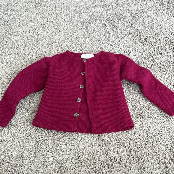 Burberry Children Merino Wool Cranberry Red Button Sweater - Picture 1 of 6